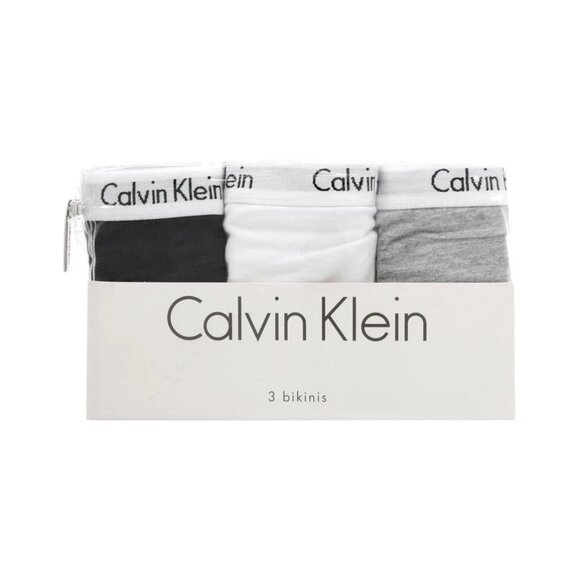 Calvin Klein Women's Carousel Bikini Panty 3 Pack QD3588 999 Black, White, Grey - Picture 2 of 4